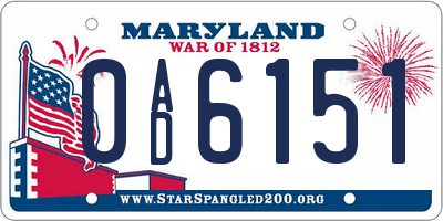 MD license plate 0AD6151