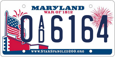 MD license plate 0AD6164