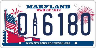MD license plate 0AD6180
