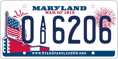 MD license plate 0AD6206