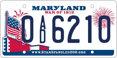 MD license plate 0AD6210