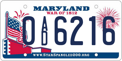 MD license plate 0AD6216