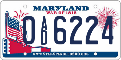 MD license plate 0AD6224