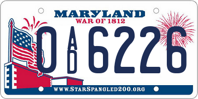 MD license plate 0AD6226