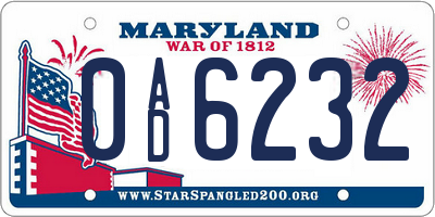 MD license plate 0AD6232