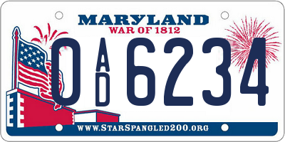 MD license plate 0AD6234