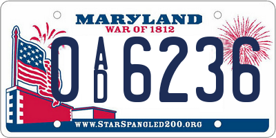 MD license plate 0AD6236