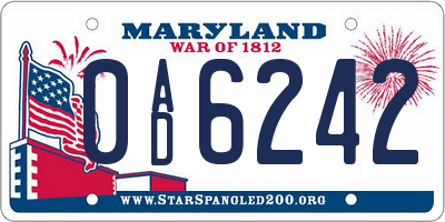 MD license plate 0AD6242