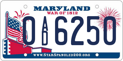 MD license plate 0AD6250