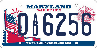 MD license plate 0AD6256