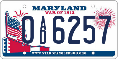 MD license plate 0AD6257