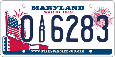 MD license plate 0AD6283