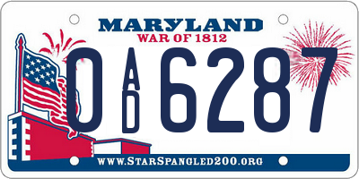 MD license plate 0AD6287