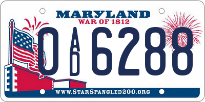 MD license plate 0AD6288
