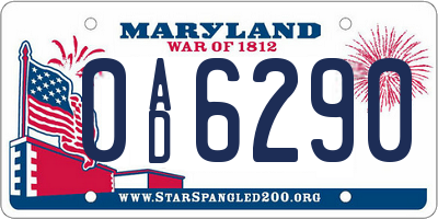 MD license plate 0AD6290
