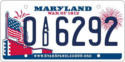 MD license plate 0AD6292