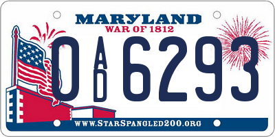MD license plate 0AD6293