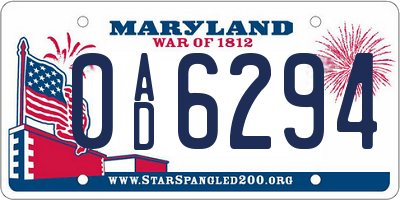 MD license plate 0AD6294