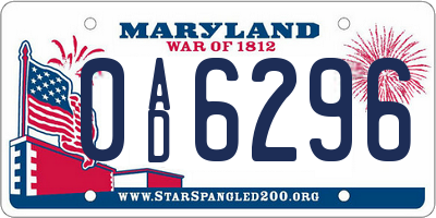 MD license plate 0AD6296