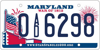 MD license plate 0AD6298