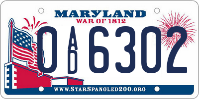 MD license plate 0AD6302