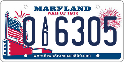 MD license plate 0AD6305