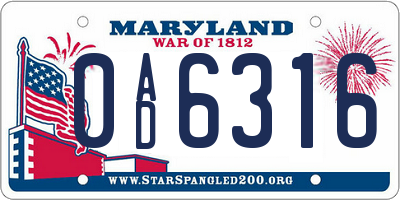 MD license plate 0AD6316