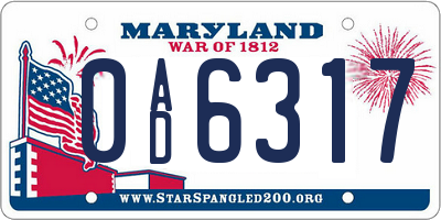 MD license plate 0AD6317