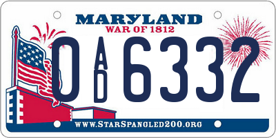 MD license plate 0AD6332