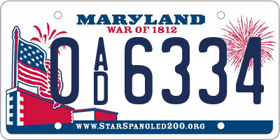 MD license plate 0AD6334