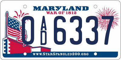 MD license plate 0AD6337