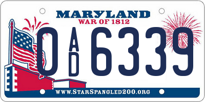 MD license plate 0AD6339