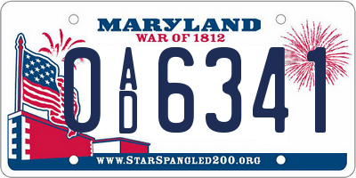 MD license plate 0AD6341