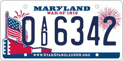 MD license plate 0AD6342