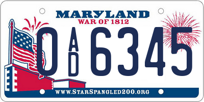 MD license plate 0AD6345