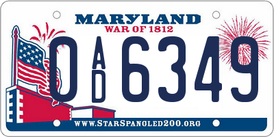 MD license plate 0AD6349