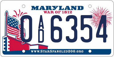 MD license plate 0AD6354