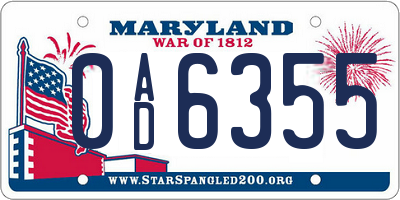 MD license plate 0AD6355