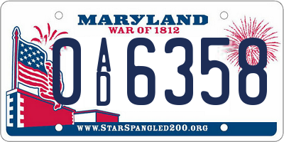 MD license plate 0AD6358