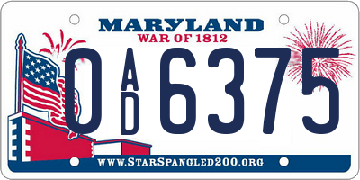 MD license plate 0AD6375