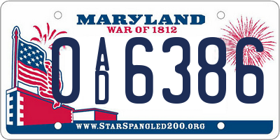 MD license plate 0AD6386