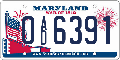 MD license plate 0AD6391