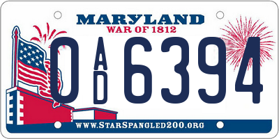MD license plate 0AD6394