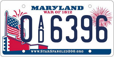 MD license plate 0AD6396