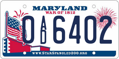 MD license plate 0AD6402