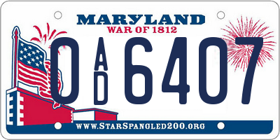 MD license plate 0AD6407