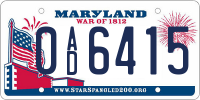 MD license plate 0AD6415