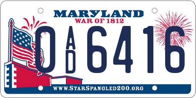MD license plate 0AD6416