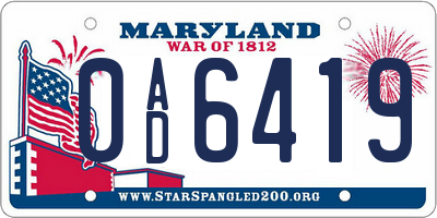 MD license plate 0AD6419