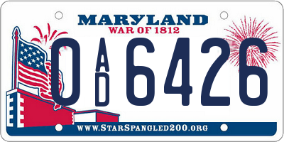 MD license plate 0AD6426
